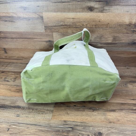 Vtg LL Bean “E” Boat Tote Small Bag Natural With Olive Green 13" by 9.5" - Picture 6 of 8